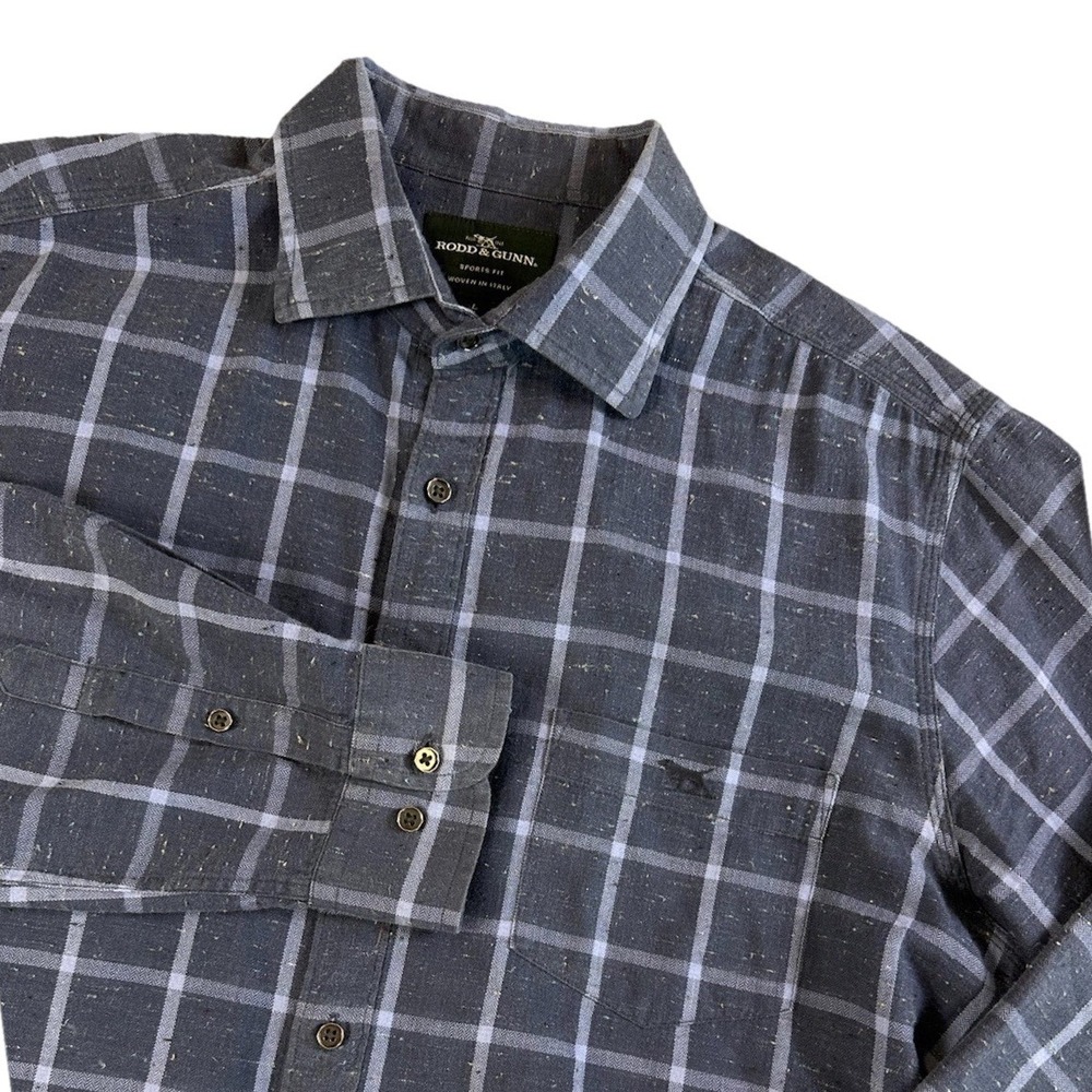 RODD‎ & GUNN Sports Fit Button Up Shirt Mens L Blue Woven in Italy Long Sleeve